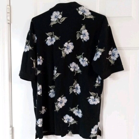 Cherokee Waikiki Wear Polo Shirt Men's Large Hawaiian Black Floral Short Sleeve - Picture 5 of 5